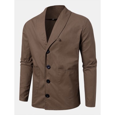 Mens Brown Vintage Single  Breasted Jacket With Double Pocket