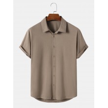 Mens Solid Color Button Up Daily Short Sleeve Shirts