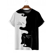 Black and White Cat Casual Short Sleeve T-Shirt