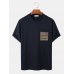 Mens Ethnic Pattern Chest Pocket Crew Neck Short Sleeve T  Shirts