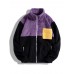 Men Contrast Color Teddy Plush Patch Pocket Zip Stand Color Jackets