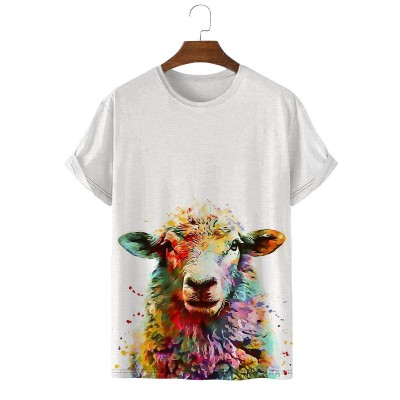 Watercolor Sheep Crew Neck Short Sleeve T-Shirt